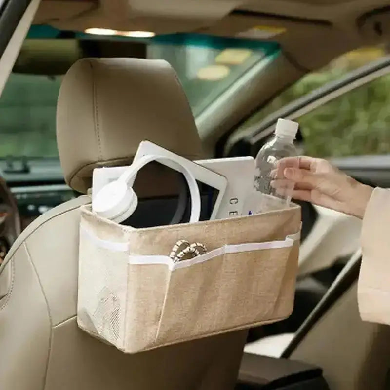 Organisateur de rangement de chevet en lin pour voiture, sac suspendu pour articles divers, poches Multifu pour lits superposés, pochette latérale, organisateur de maquillage