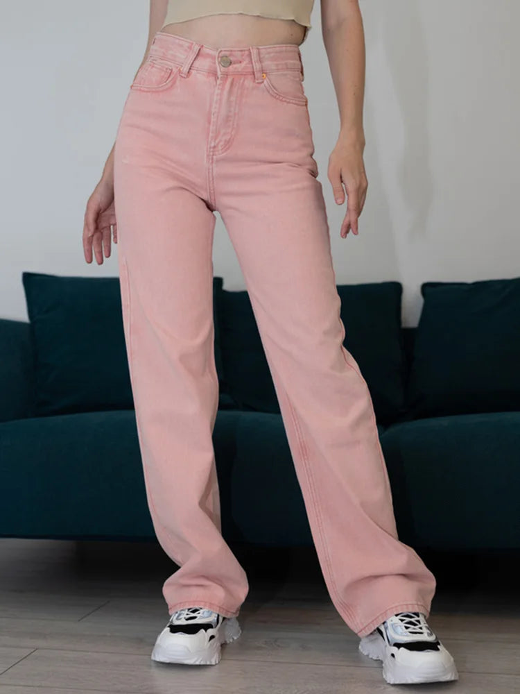 Jean bleu femmes taille haute 2025 ample décontracté petit ami jean Long pour le travail dames Simple jambe droite Denim pantalon pour les femmes