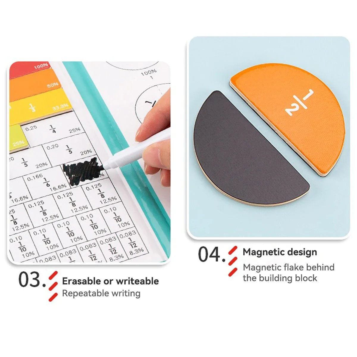 Jouets éducatifs pour enfants, disque de fraction magnétique Kawaii, jouets éducatifs d'apprentissage arithmétique cognitif assisté