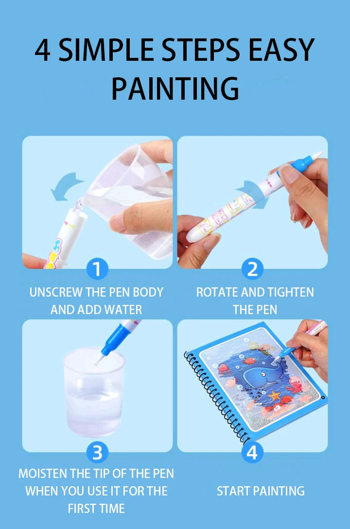 Jouets d'éducation précoce pour enfants, livre magique avec stylo, dessin à l'eau, jouets Montessori, livre de coloriage réutilisable, livre de dessin magique