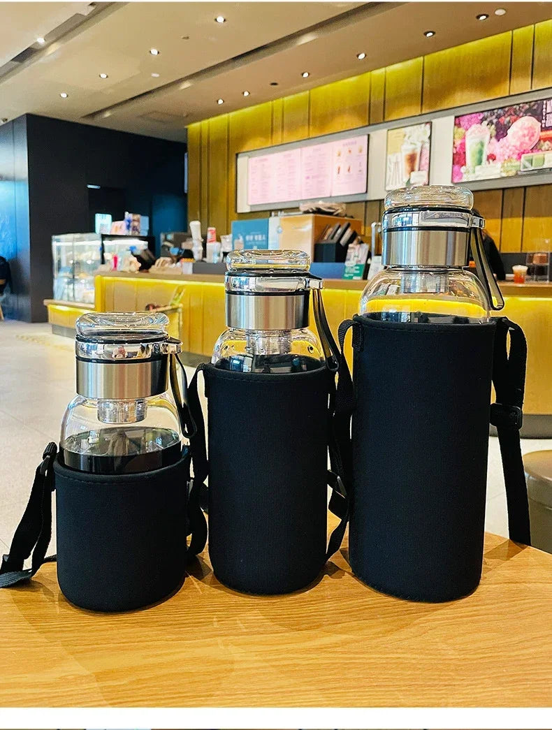 Bouteille d'Eau en Verre de Grande Capacité, Transparente, pour le Lait, le Jus, pour l'Extérieur, Portable, Étanche, pour le Thé, 2L