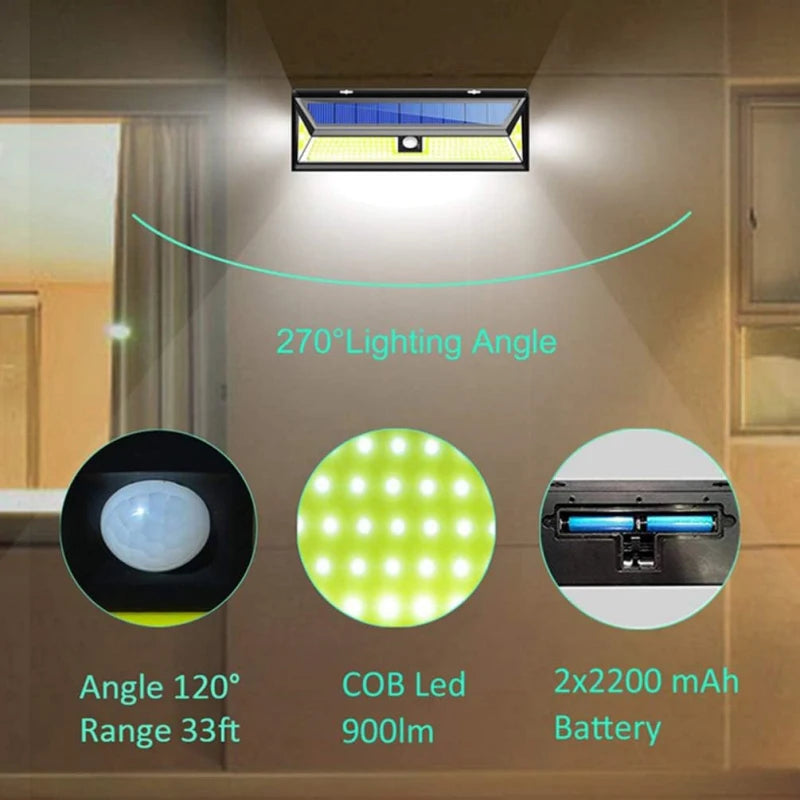 180 COB Outdoor Solar Lights, Solar LED Wall Light, Motion Sensor, Waterproof, 3 Modes, Super Bright for Garden, Front Door, Driveway, Garage