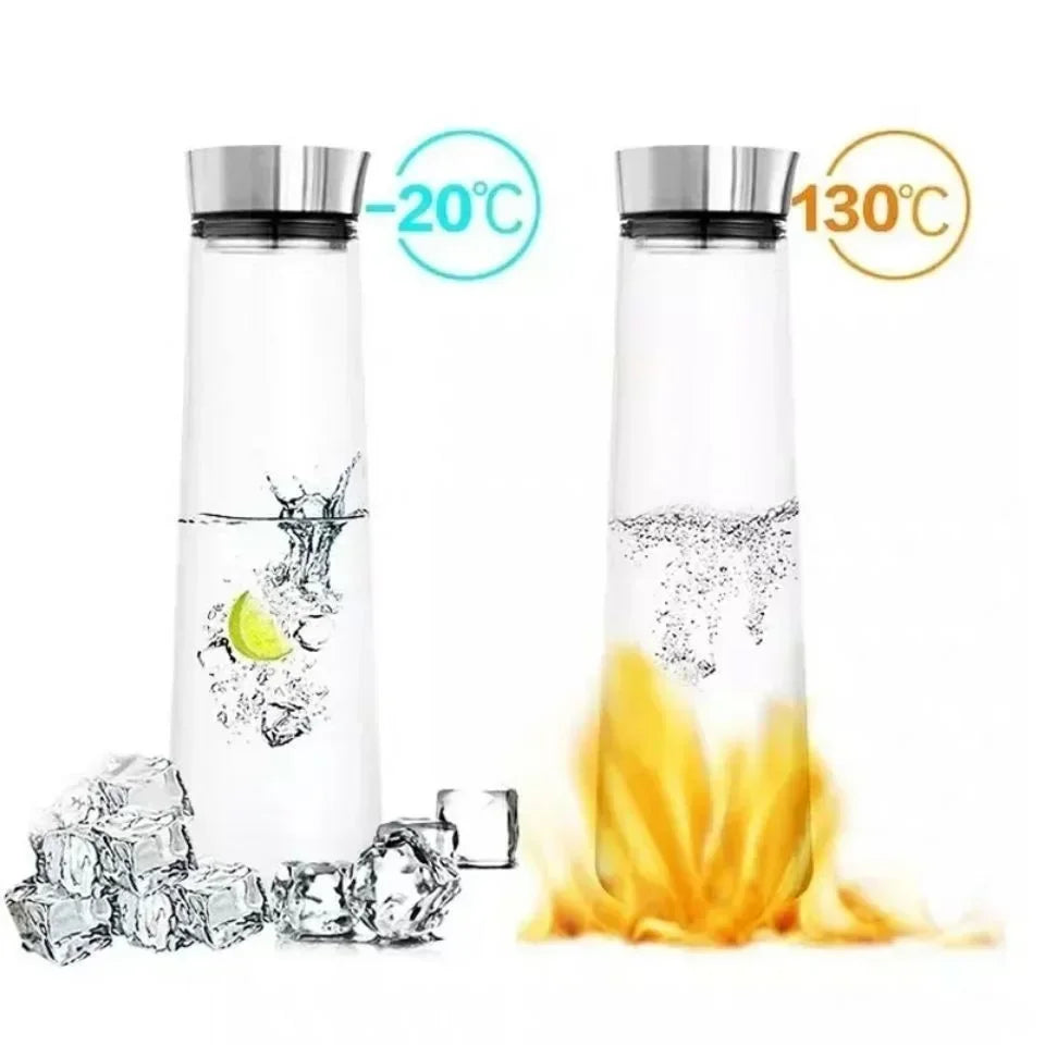Pichet en verre avec couvercle pour réfrigérateur, Carafe en verre pour eau chaude/froide, boit du thé glacé, du café, du jus et des boissons faites maison, 1,5 l, 52 oz