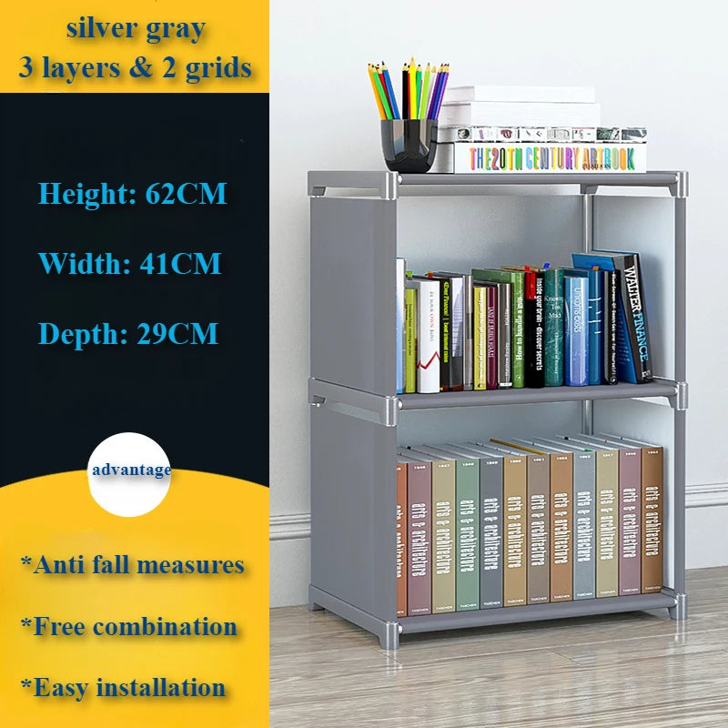Simple storage shelf, multi-layered clutter storage shelf, bookcase organizer, easy assembly for bedroom or bookcase
