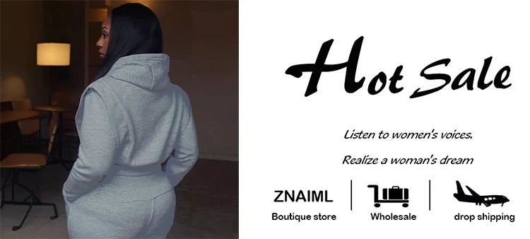 Znaiml gris tenue femmes Sport deux 2 pièces hiver sweat à capuche hauts et pantalons à jambes larges survêtement Streetwear Sportsuit 2025
