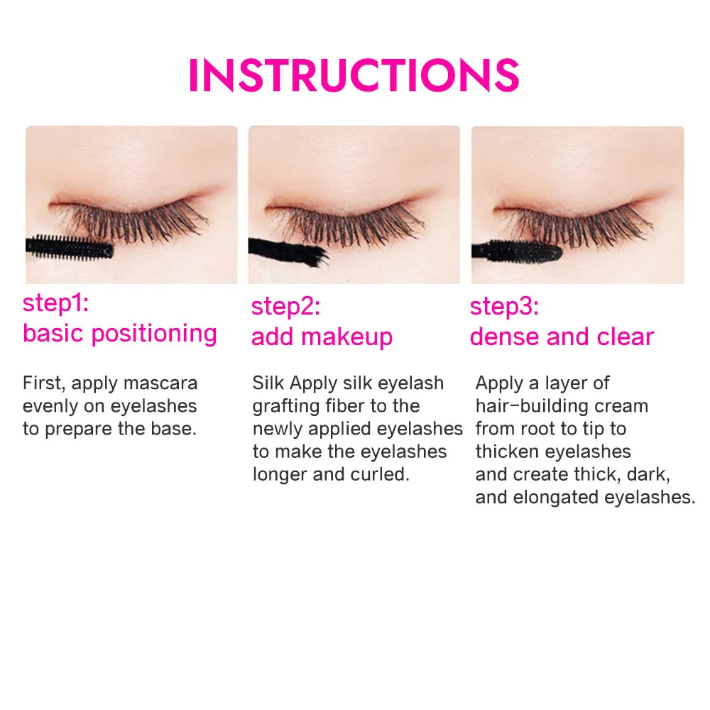 Ensemble de mascara en fibre avec double tubes, imperméable et longue durée, crée de longs cils naturellement recourbés sans bavures