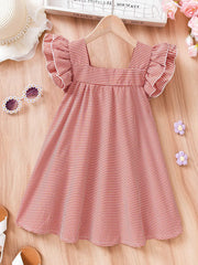 Robe fille vichy rouge et blanc avec manches flottantes et accents floraux – Parfaite pour les vacances/extérieur, âge 4-7, printemps/été