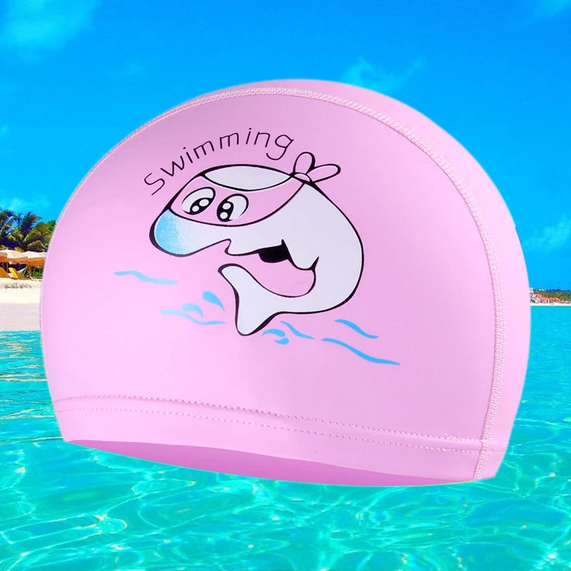Bonnet de bain imperméable pour enfants, protection des oreilles, en PU, pour garçons et filles, dessin animé, protection des cheveux, natation confortable
