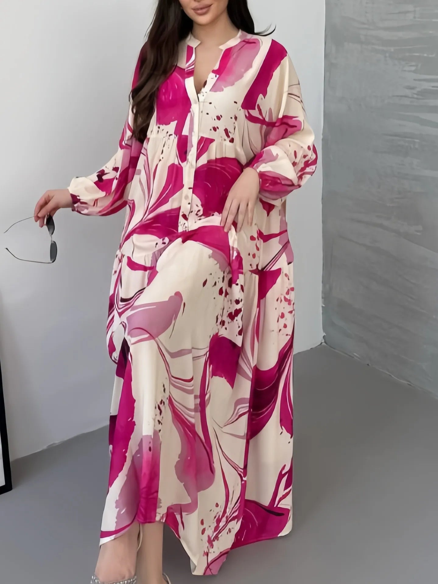 Eid Women's Abaya Dress, Muslim Loose Buttoned Dubai Dresses, Largos Long Dresses, Caftan, Arabic Party Dress, Caftan Jalabiya, Ramadan Dress