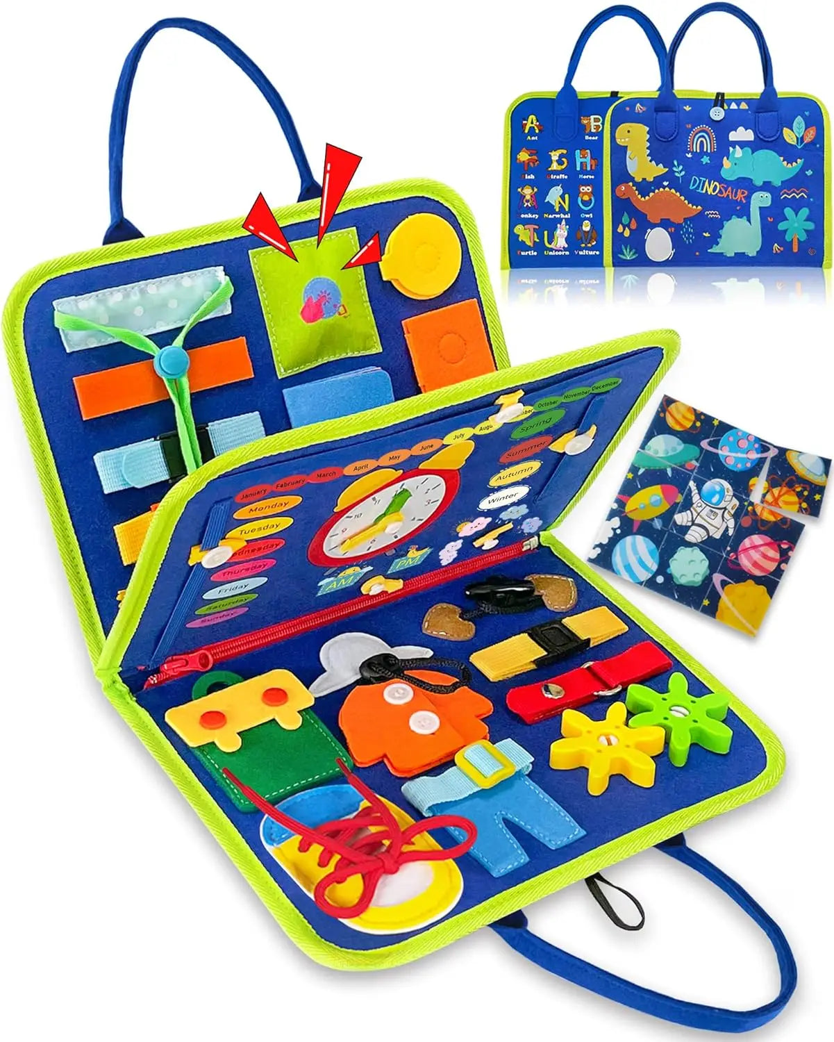 Planche occupée pour tout-petits, jouets Montessori, activités éducatives d'apprentissage, jouet de voyage, déguisement de dinosaure, sac à dos de compétences de vie sensorielle