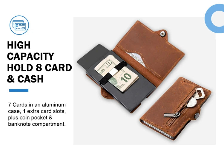 CASEKEY hommes portefeuilles véritable cuir de vache Pop Up affaires porte-carte de crédit RFID blocage mince intelligent portefeuille en Fiber de carbone avec poche