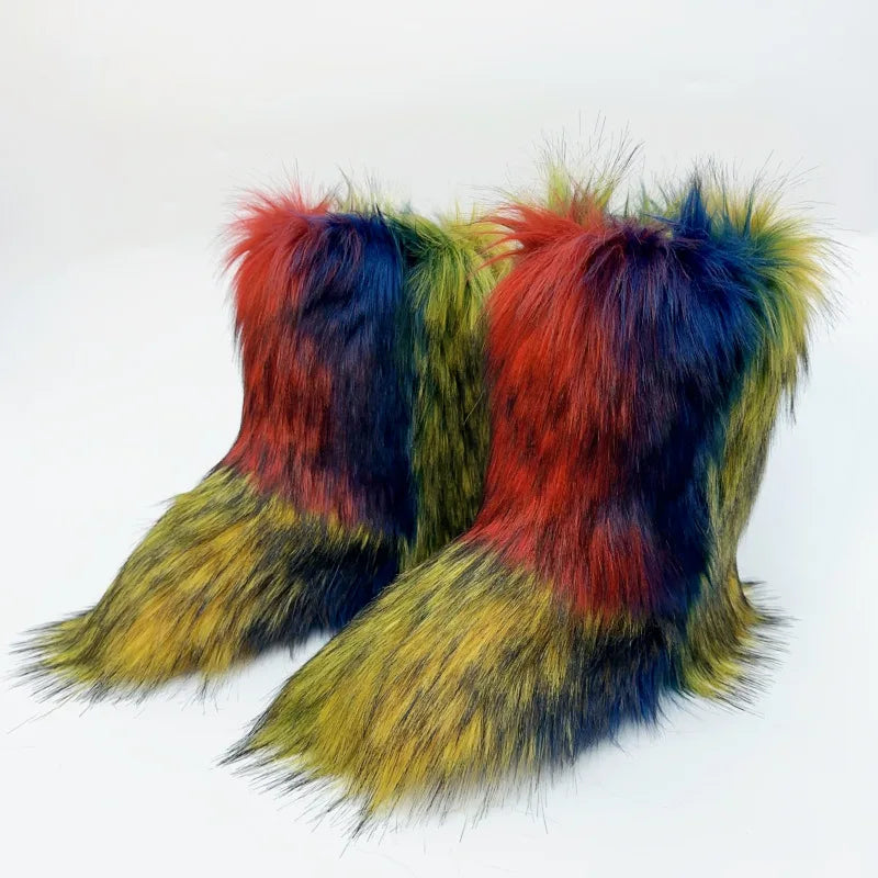 Bottes de neige mi-mollet en fourrure pour femmes et filles, chaussures en peluche chaudes, plate-forme extérieure, document solide, mignon, hiver, Y2K, 2023