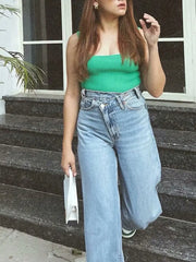 HH femmes 2025 mode jean droit Vintage solide décontracté taille haute jambe large Denim pantalon haute rue dame pantalon jean