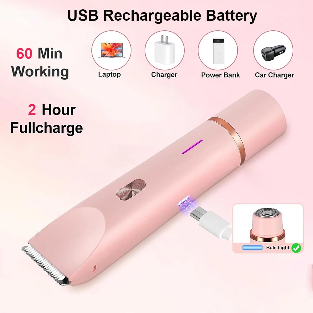 2-in-1 Electric Shavers for Women, Bikini Trimmer, Facial Mustache Trimmer, for Ladies, Body, Underarms, Legs, Painless Portable Epilator