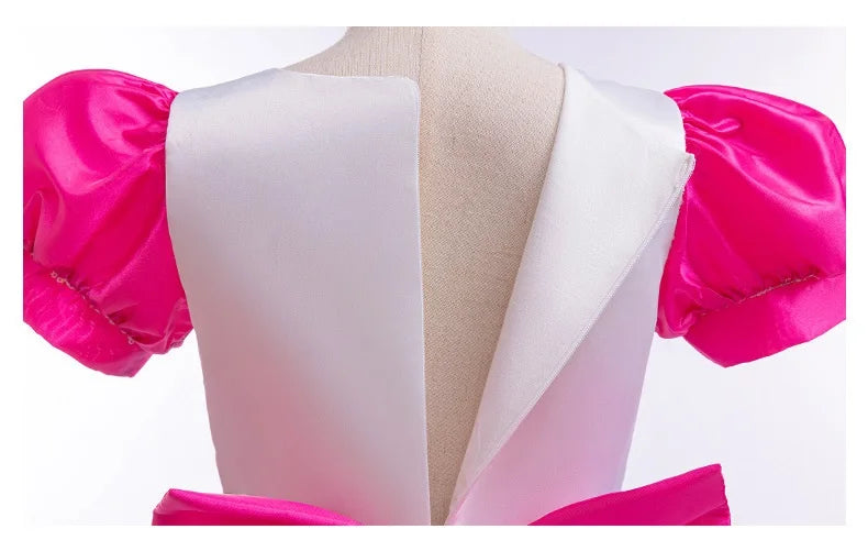 Robe de princesse pour filles de 4 à 10 ans, à la mode, avec nœud rayé, manches à bulles, costume de jeu de rôle pour poupée Gabby d'halloween