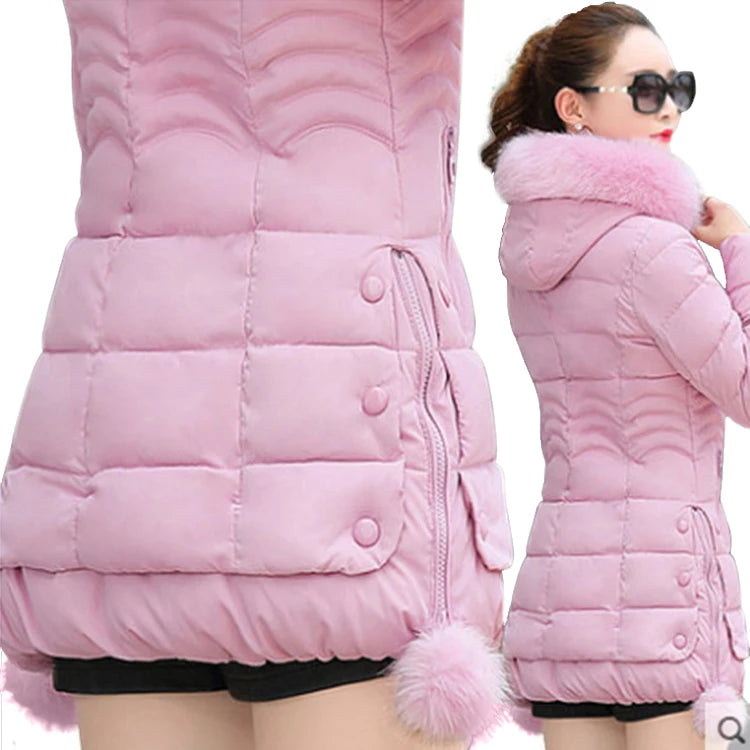 Veste d'hiver femmes 2023 manteau d'hiver couleur pure décontracté col de fourrure à capuche longue à capuche coton dame veste