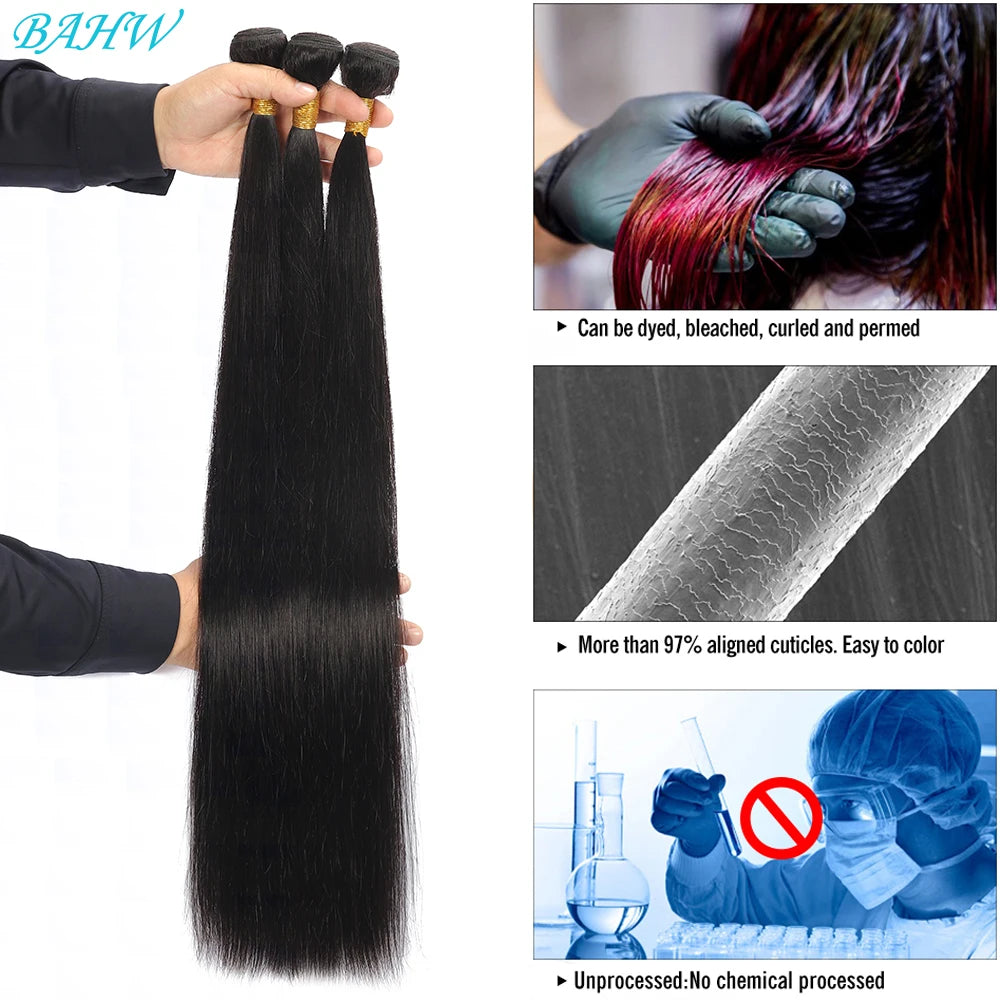 Fow Momen-Extensions de Cheveux Péruviens 100% Naturels Lisses, Tissage en Lot de 1/2/3/4 Paquets Richesse, 8-30 Pouces