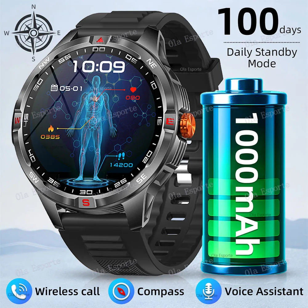 Montre intelligente 2025 boussole étanche surveillance de la santé et du sommeil grande capacité de batterie plus de 100 Modes de Sport hommes femmes Smartwatch en plein air