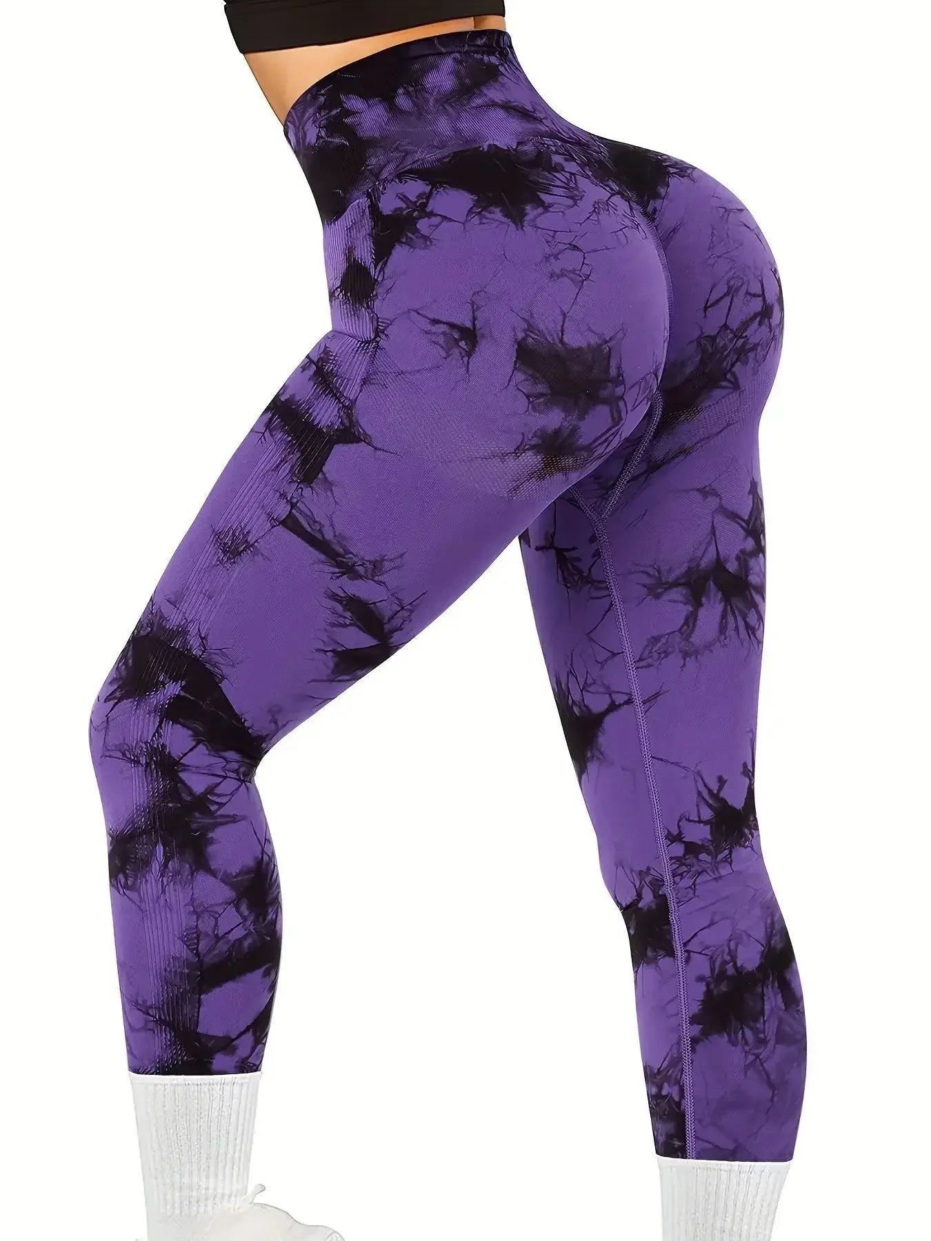 Women's stretch yoga pants, knot-dyed, seamless, peach-buttocks, high waist