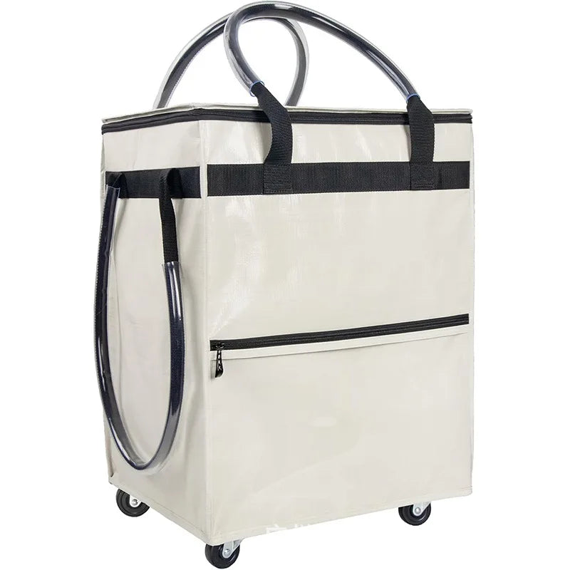 Sac de courses réutilisable à roulettes, sac fourre-tout roulant de voyage de grande capacité, fermeture à glissière, poignée pliable, pas facile à casser
