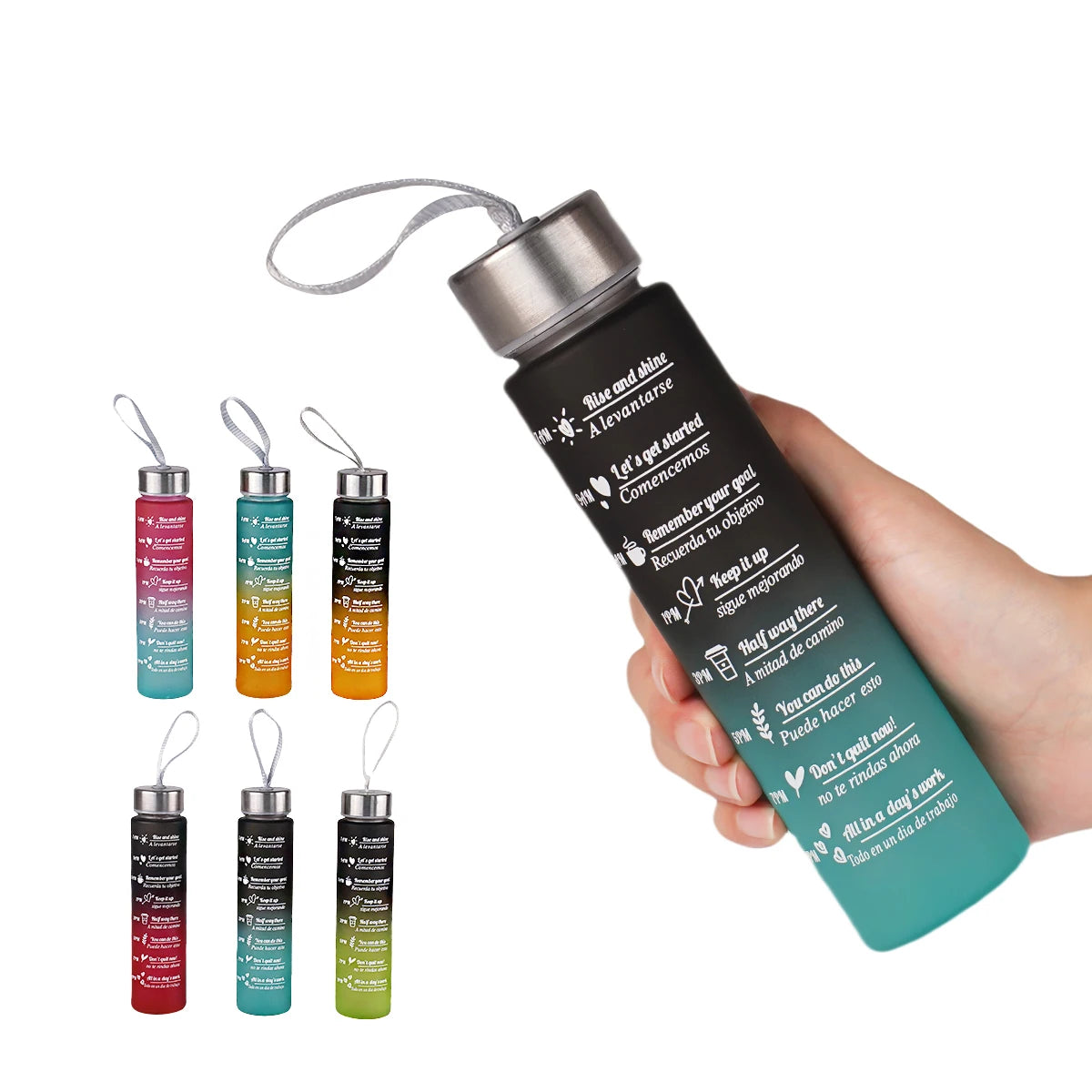 Bouteille d'eau de 300ml sans BPA, anti-fuite, bouteilles de boisson de haute qualité avec marqueur de temps, Fitness, sport, réutilisable en plein air
