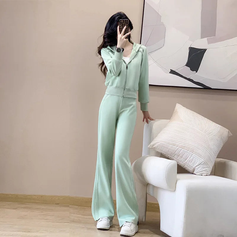 Ensemble de vêtements de sport décontractés pour femmes, sweat à capuche amincissant pour jeunes, tendance, deux pièces, en Polyester, manches longues, confortable, printemps automne