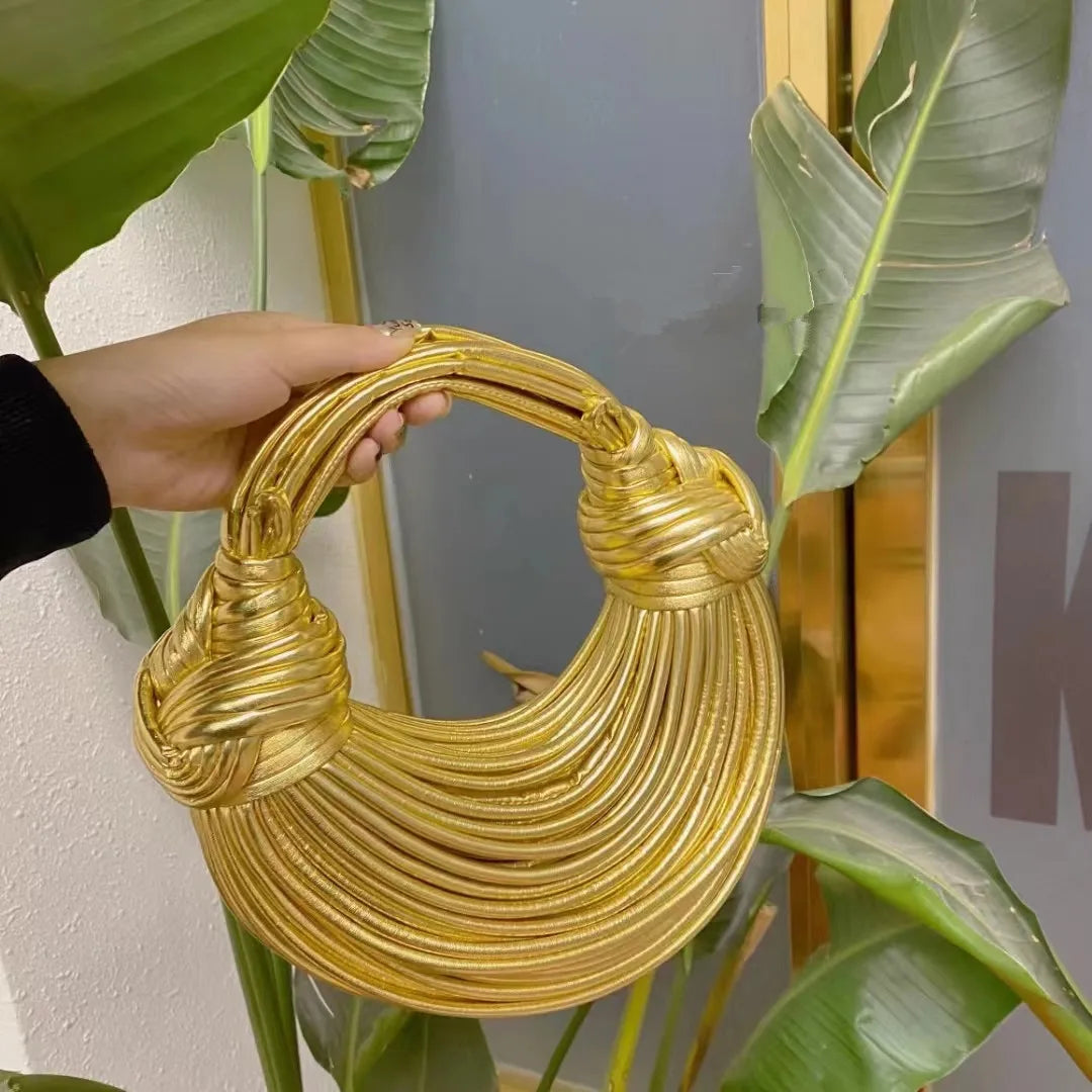 Sacs à main pour femmes 2025 nouveau en or marque de luxe de créateur sacs à nouilles tissés à la main corde nouée tiré Hobo argent pochette de soirée