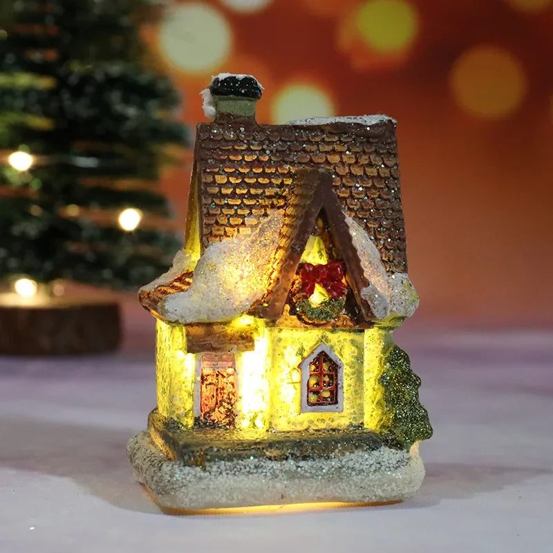 Christmas decoration house LED light durable Christmas ornaments small resin mini house miniature village building for home children gift