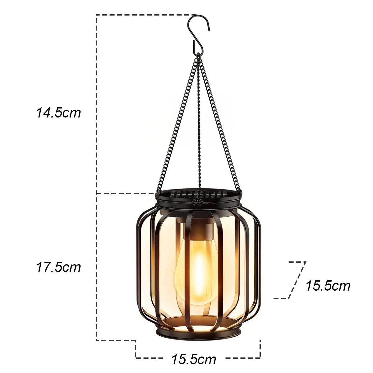 Solar LED Lantern Light with Daylight Sensor, Waterproof Outdoor Yard Light, 3000k Landscape Ironwork with Durable Chain Decoration