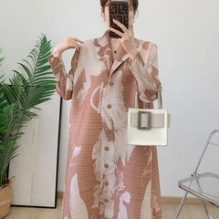 Robe imprimée à col en v pour maman, nouvelle mode d'âge moyen et âgée, manches sept-quarts, jupe plissée verte X, printemps 2025