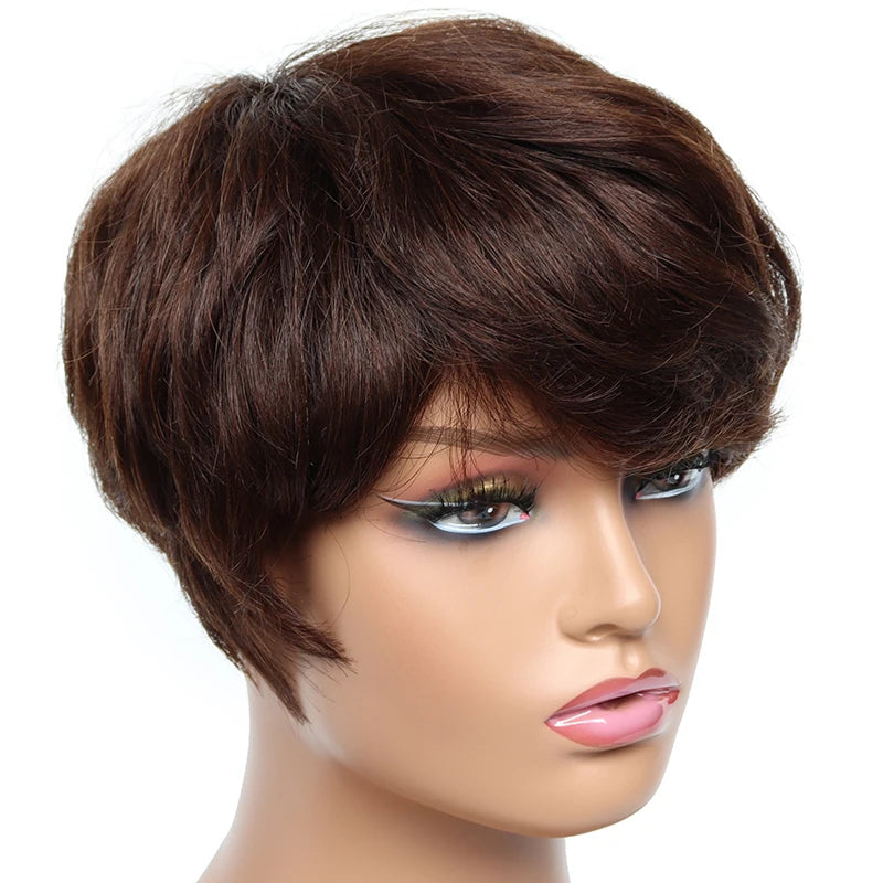 Cheap short human hair wigs, bob pixie cut human hair wig for women, Brazilian hair human hair wig, colored wig with bangs
