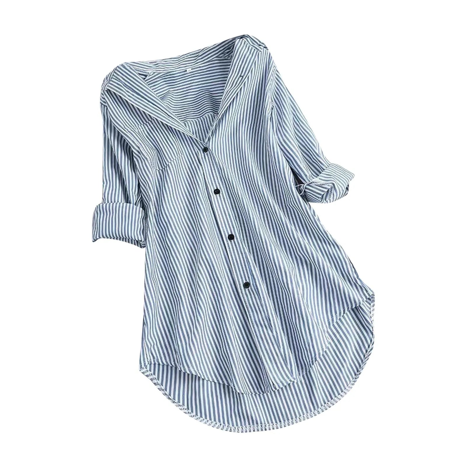 Femmes printemps et été rayure Blouse col rabattu à manches longues bouton poches dame chemise ample décontracté confortable femme Blouse haut