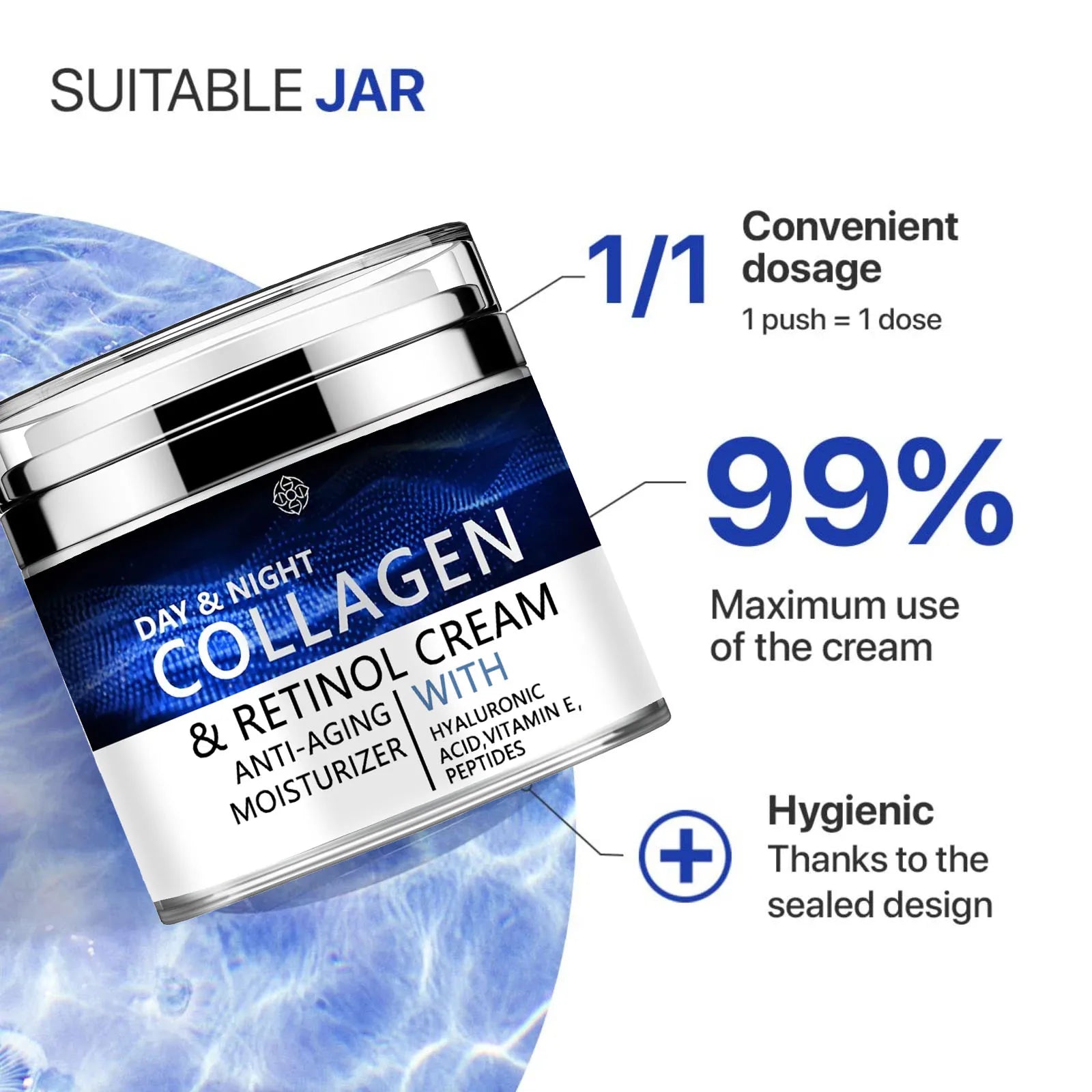 Crème au collagène pour le visage au rétinol et à l'acide hyaluronique, soin de la peau Anti-âge jour et nuit, hydratant pour le visage