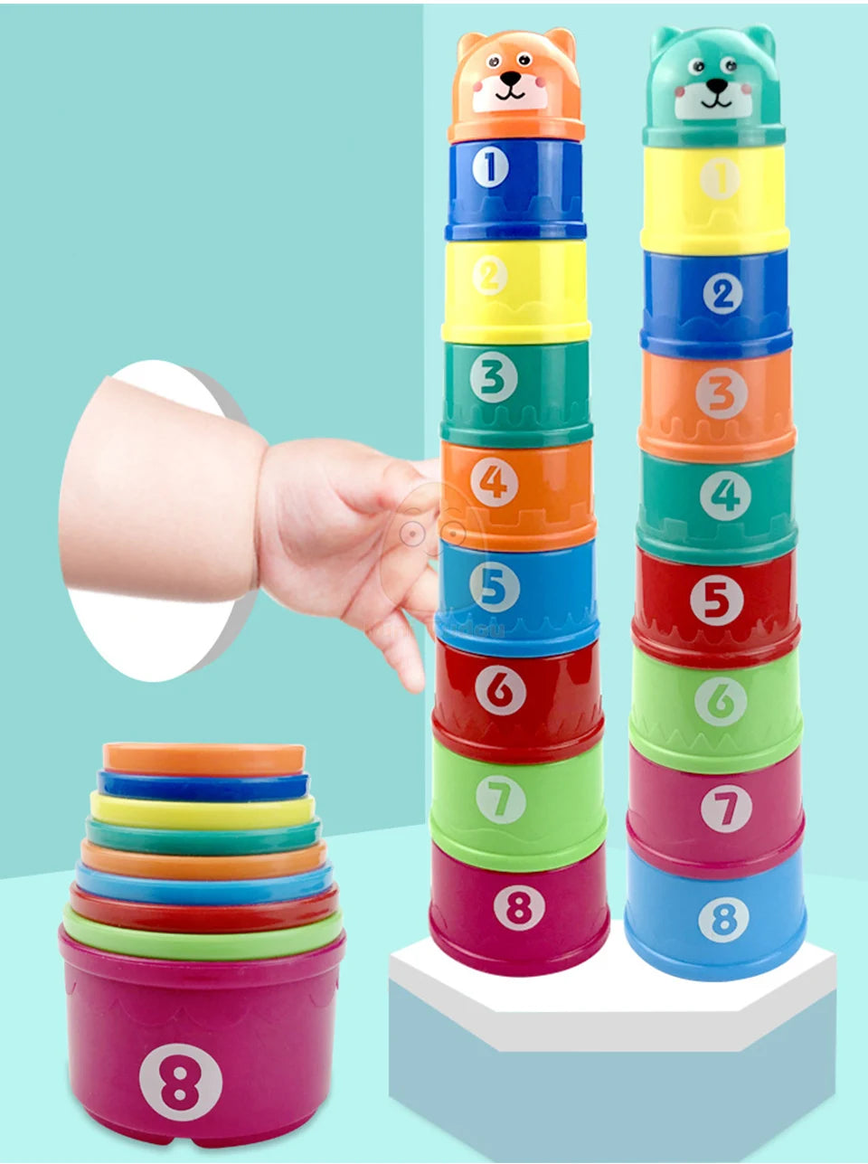 Jouets pour bébé, tasse empilable, dessin animé, apprentissage éducatif précoce, couleur, nidification, tri, bain-douche, jeu d'eau et de sable pour enfants