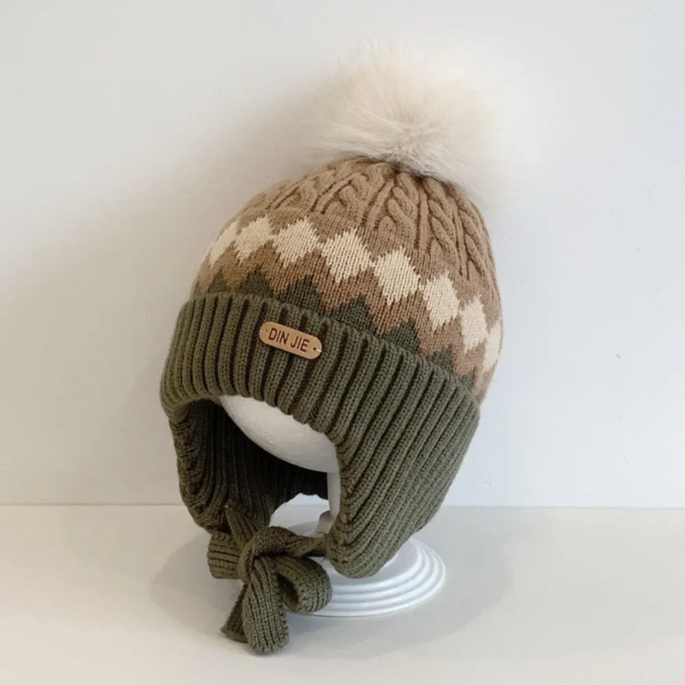 Nouveau haute qualité 2-5 ans bébé tricoté chapeau chaud épaissir enfants cache-oreilles casquette coupe-vent tricoté laine chapeau automne hiver