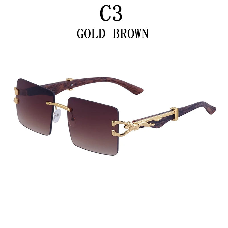 Frameless square wooden sunglasses for men and women, vintage, fashionable, luxury, retro, 2023