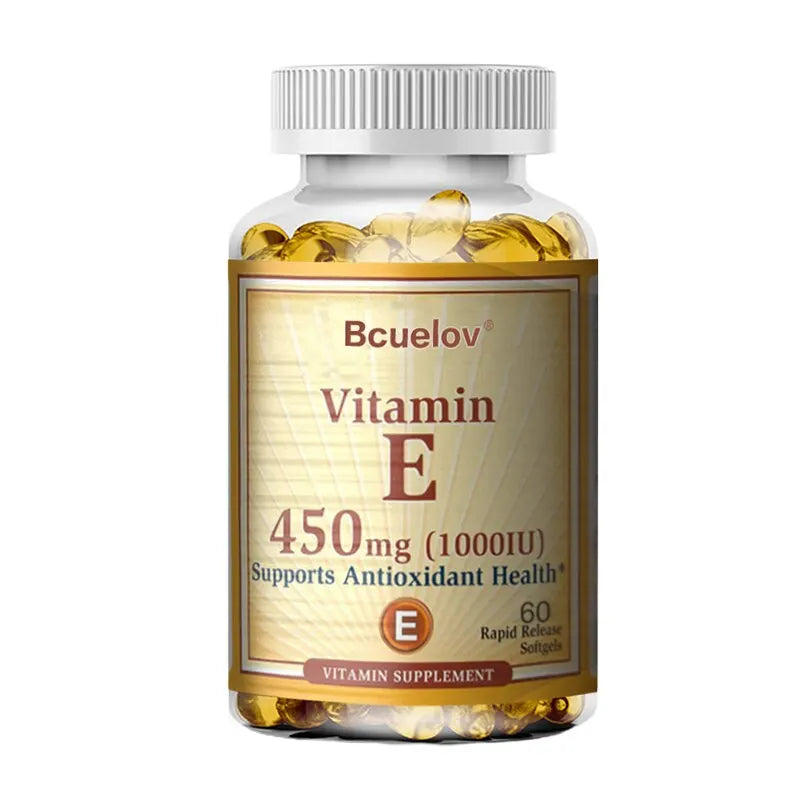 Bcuelov Vitamine E 1000 IU 450mg - pour la peau, les cheveux, la santé circulataire, le support du système immunitaire - supplément antioxydant