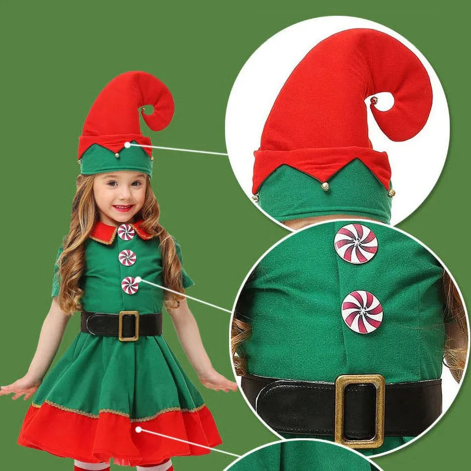Ensemble de vêtements de Noël pour enfants et adultes, chapeau en Y, ceinture, vêtements de Noël pour enfants, tenue d'anniversaire pour bébé garçon et fille, costume d'elfes