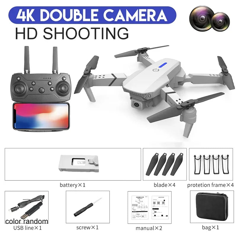 Drone E88Pro RC 4K Professionnel avec Caméra HD Grand Angle 1080P, Hélicoptère RC Pliable, Hélicoptère, WiFi, FPV, Détient le Tablier, Populaire