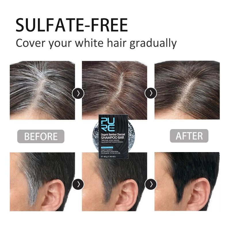 PURC-Shampoing en Polygonum pour Cheveux Gris et Blanc, Barre de Traitement du Cuir oral elu, au Charbon de Bambou de Regina, Solide, 60g