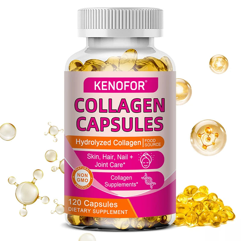 Capsules de collagène, supplément alimentaire de collagène bovin hydrolysé pour le soutien des articulations et des os, santé de la peau, anti-âge – Non OGM