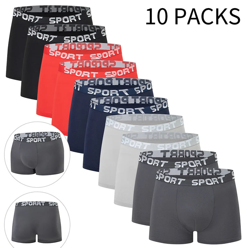 Ensemble de 5/10 pièces de sous-vêtements tendances pour hommes, pantalons à coins plats, confortables, grande taille, couleur, short à taille élastique