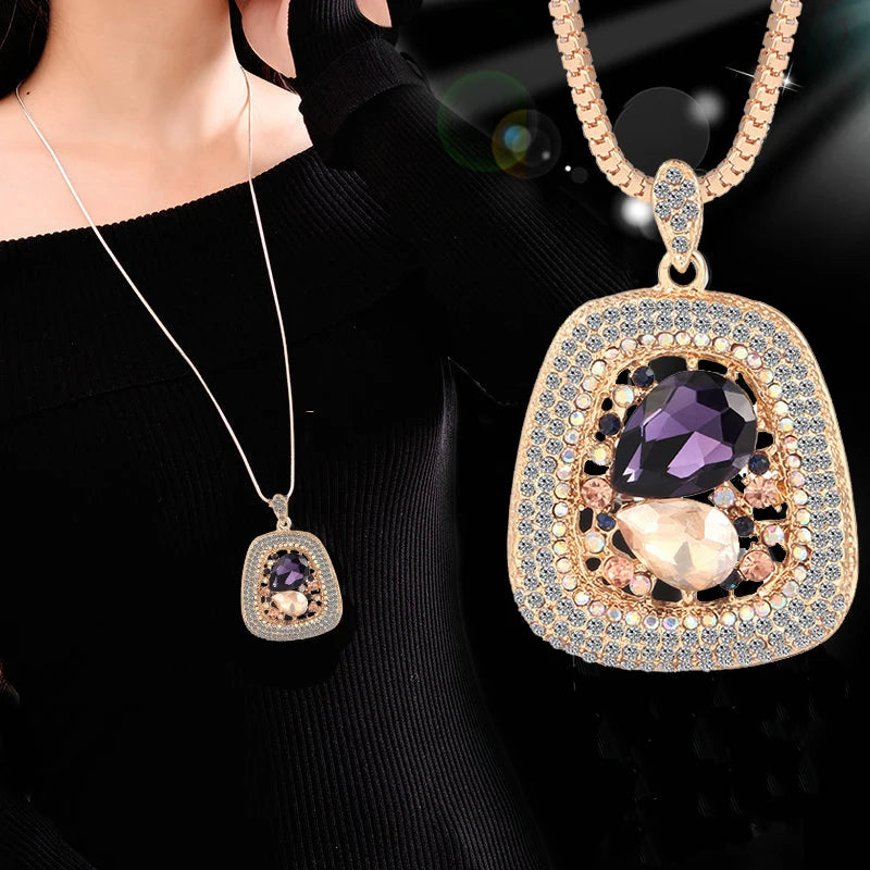 Colliers longs avec pendentif trapézoïdal en pierre semi-précieuse pour femmes, Vintage carré géométrique, cadeaux féminins, bijoux, nouvelle collection 2025