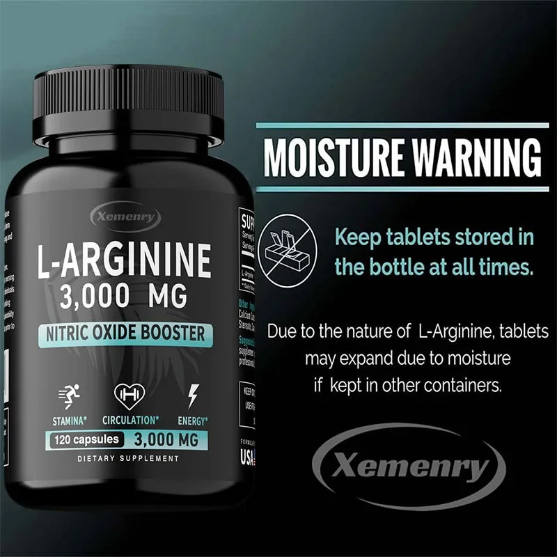 Capsules L-Arginine – Améliore l'énergie, l'endurance, les performances, soutient la croissance musculaire, améliore la circulation sanguine, le système immunitaire