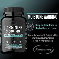 Capsules L-Arginine – Améliore l'énergie, l'endurance, les performances, soutient la croissance musculaire, améliore la circulation sanguine, le système immunitaire