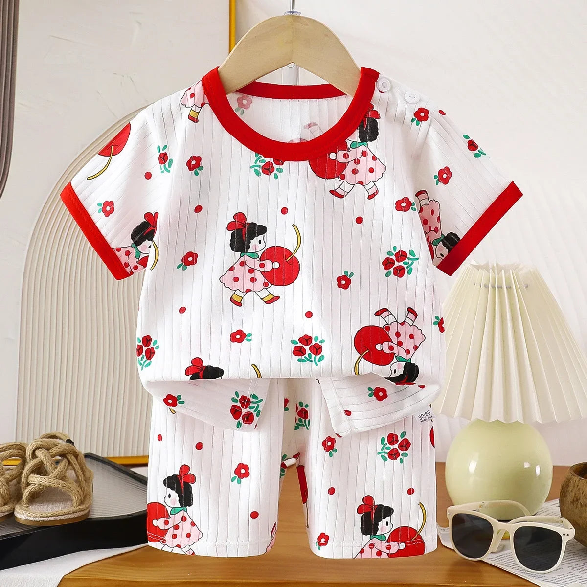 Ensemble de vêtements d'été en pur coton pour enfants, t-shirt à manches courtes avec Short, dessin animé mignon, pyjama décontracté pour bébés en bas âge