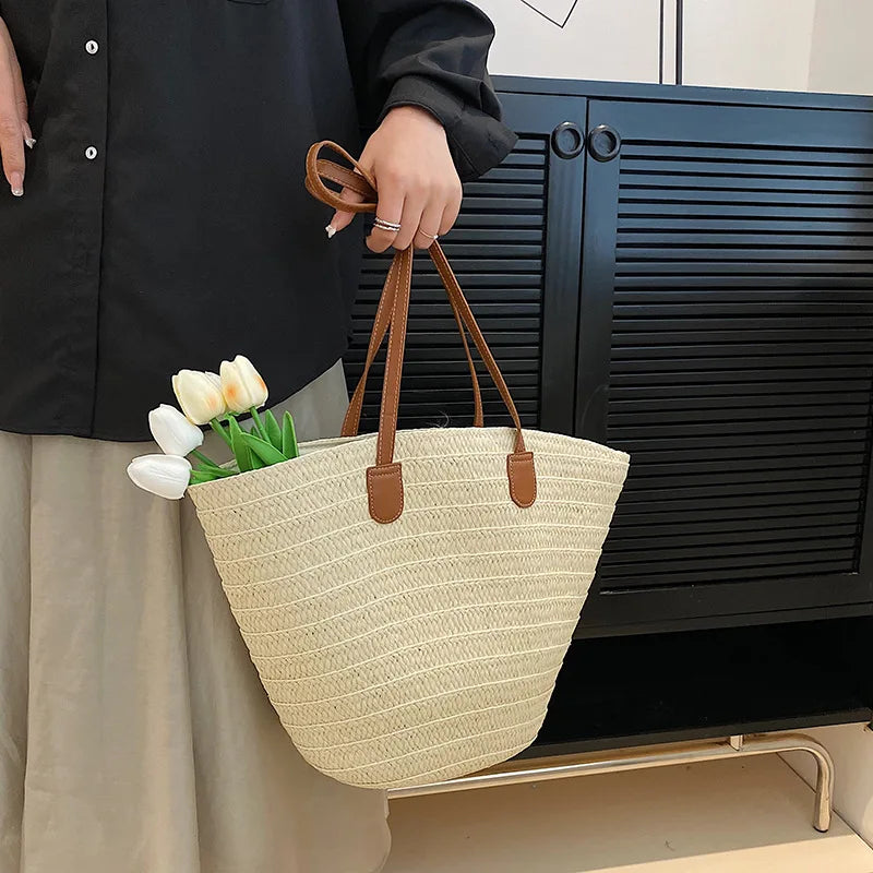 Sac à bandoulière de grande capacité pour femmes, panier tissé en paille d'été, sac à main de luxe de styliste, sac de plage, fourre-tout de shopping Bali