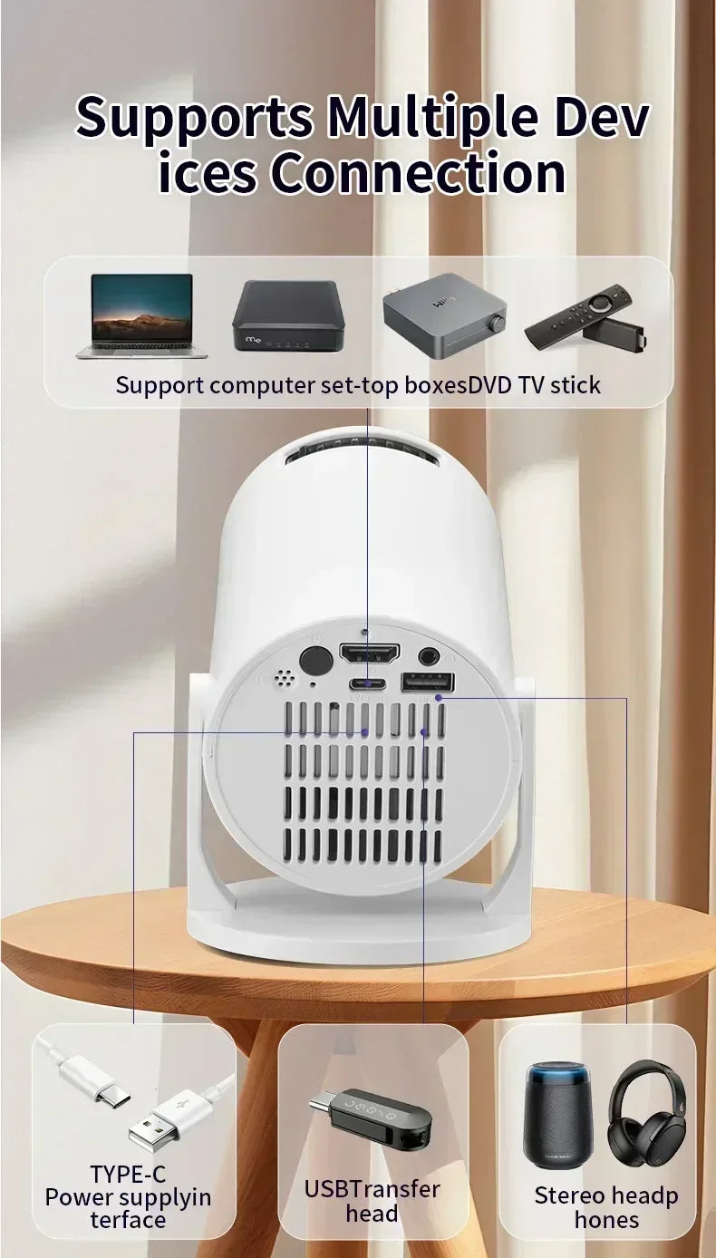 Projecteur de film extérieur 1080P LED, 270 °   Angle réglable, prise en charge USB/TV Box/téléphone/PC pour le camping