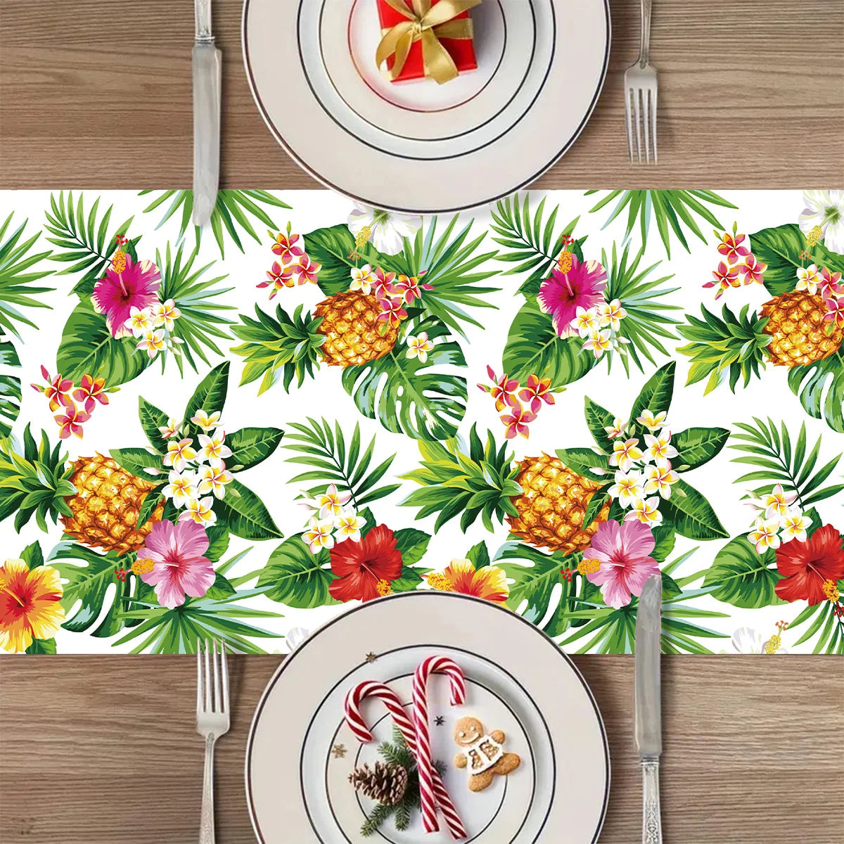 Summer Hawaiian Flower Table Runner, Flamingo Birthday Party Decor for Kids, Aloha Hawaii Tropical Party Supplies, Dining Table Decor