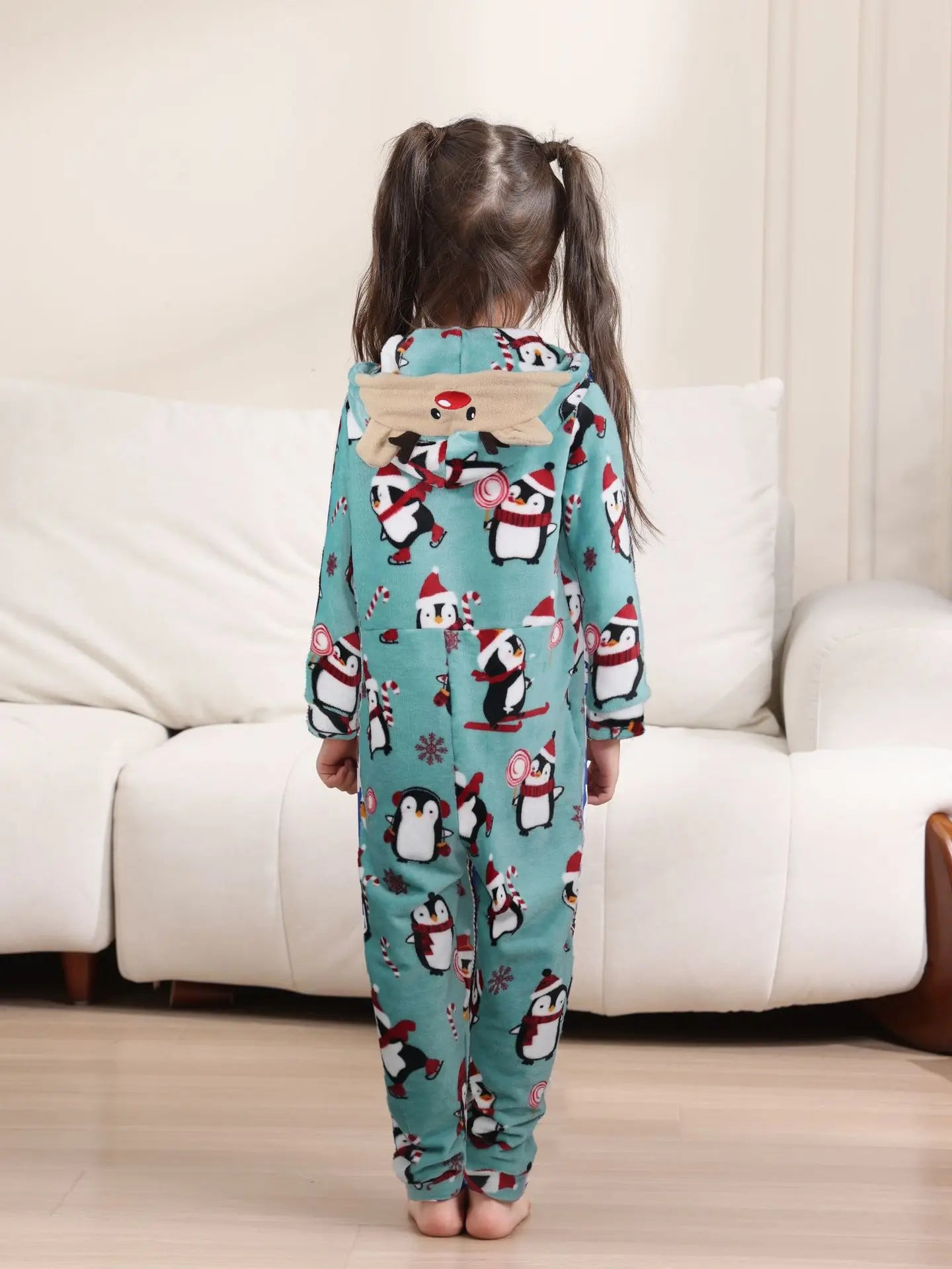 2025 hiver velours chaud doux pyjama famille vêtements de noël ensemble fermeture éclair à capuche combinaison épais ample une pièce costume Homewear Onesie